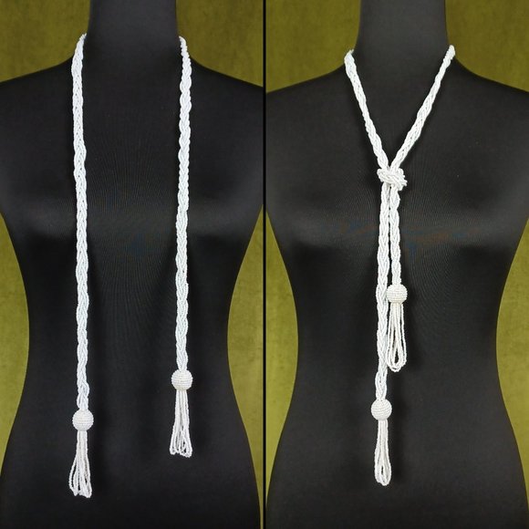 Vintage Jewelry - S O L D * Vintage Boho Braided Seed Bead Lariat Necklace, 46”